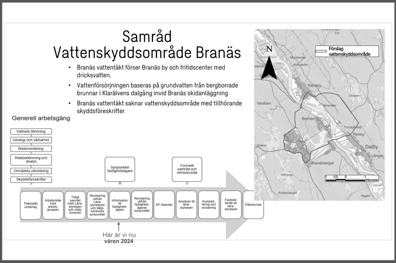 Processkarta och karta över Branäs vattenskyddsområde